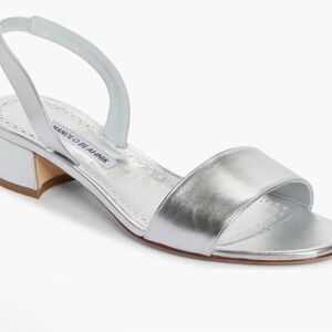 Manolo Blahnik Patopia Slingback Silver Metallic Sandals 37=7